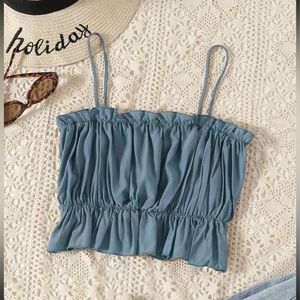 womens ruffle spaghetti strap tank!